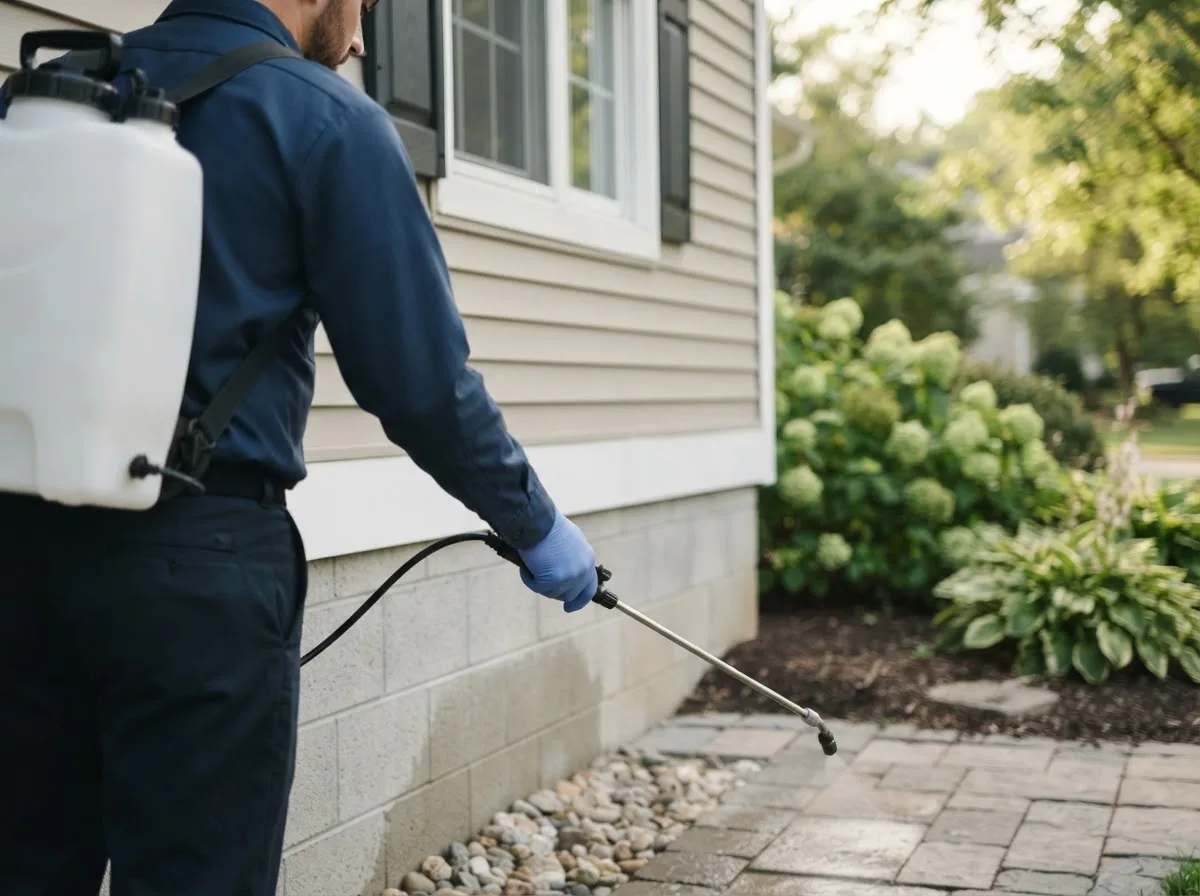Pest control technician inspecting a home in Brook, IN